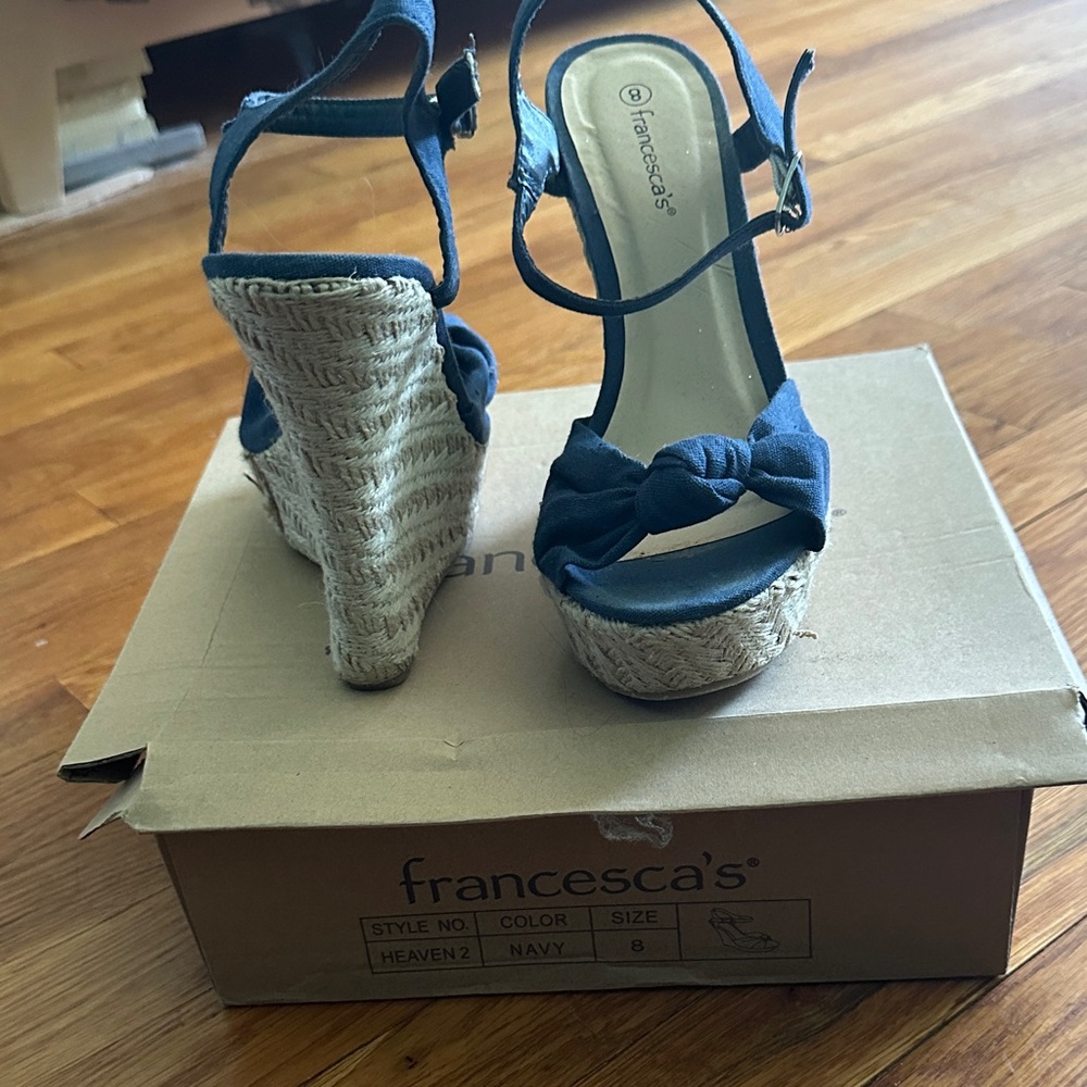 Francesca's Collections Navy Espadrille Wedges